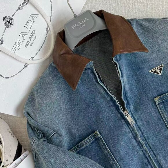 Prada Denim Jacket with Brown Collar - Picture 4 of 8